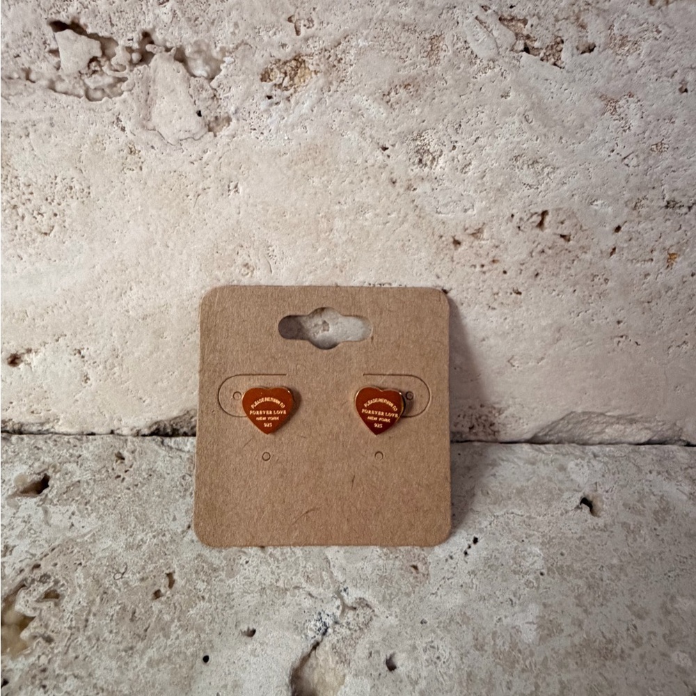Gold Tone Stainless Steel Heart-Shaped Text Earrings | Y2K Jewelry
